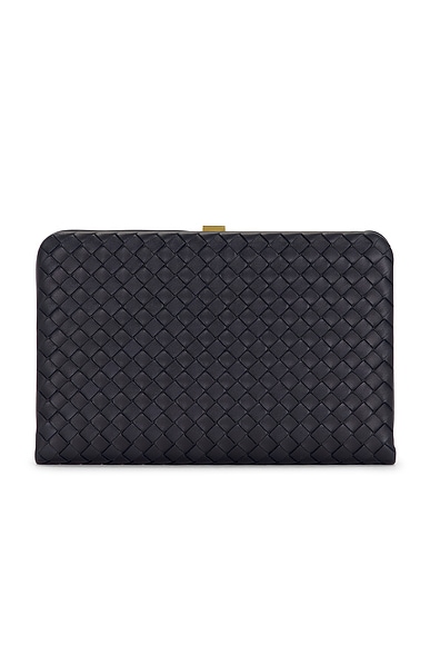 Bottega Veneta Mezzanotte Clutch in Midnight & Brass Vibrato