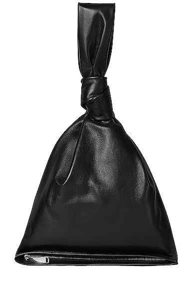 Bottega Veneta Leather Knot Bag in Black & Silver