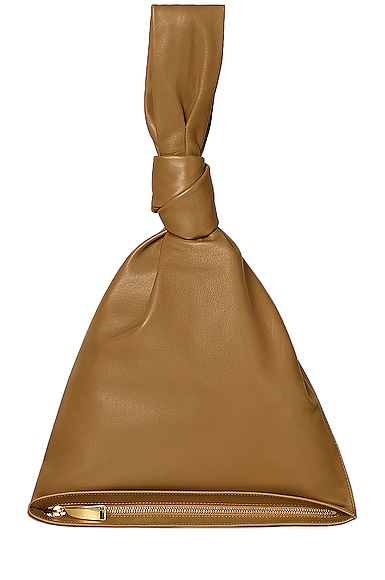Bottega Veneta Leather Knot Bag in Caramel & Gold
