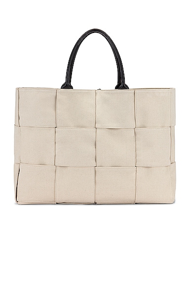 Large Woven Canvas & Leather Tote