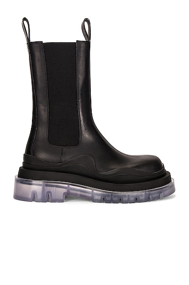 Bottega Veneta Tire Rubber-trimmed Leather Chelsea Boots In Black & Transparent