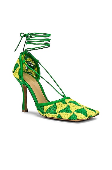 Bottega Veneta Phantom Crochet Stretch Lace-up Sandals In Kiwi & Parakeet
