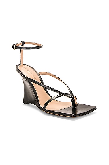 Shop Bottega Veneta Stretch Ankle Strap Wedge Sandal In Black