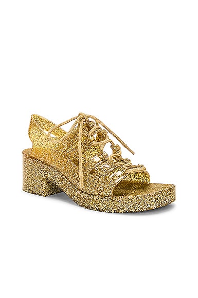 Shop Bottega Veneta Jelly Lace Up Sandal In Gold