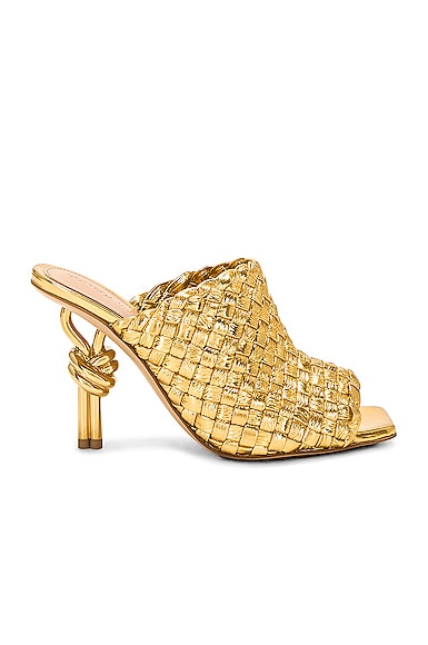 Shop Bottega Veneta Knot Mule Sandal In Gold