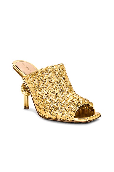 Shop Bottega Veneta Knot Mule Sandal In Gold
