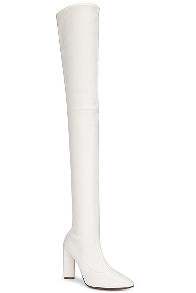 Shop Bottega Veneta Tripod Thigh High Boot In White