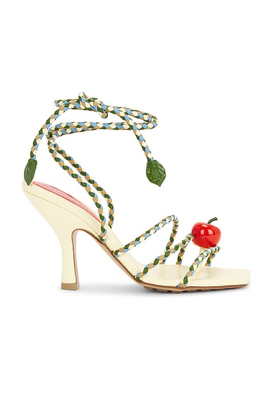 Bottega Veneta Adam Lace Up Sandal in Buff Winds, Avocado, & Dark Praline
