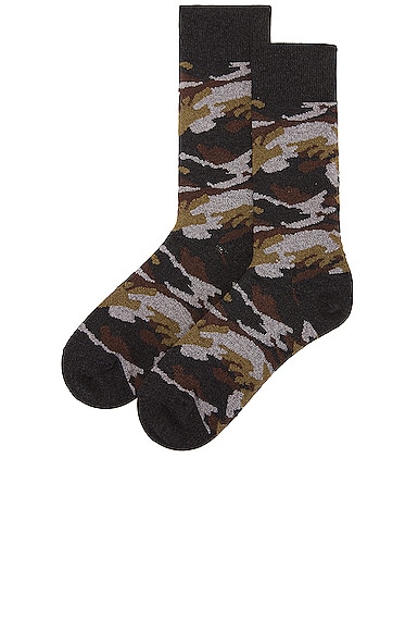 Shop Beams Melange Camo Socks In Charcoal