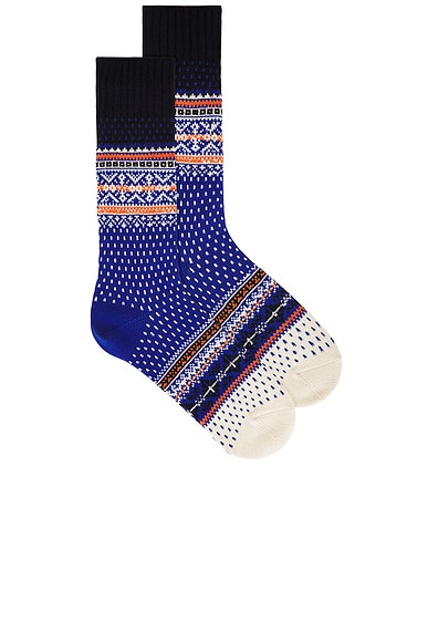 Beams Plus Nordic Socks in Blue Base