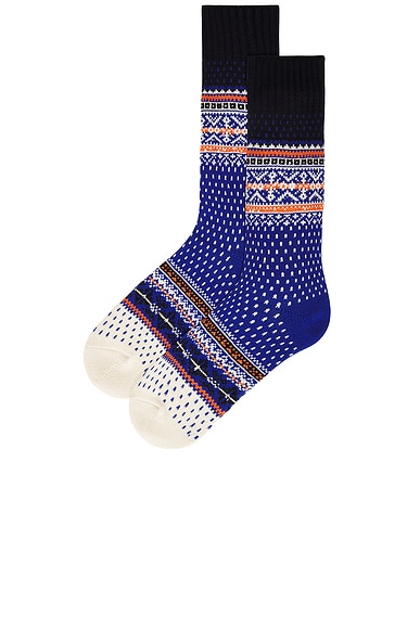 Shop Beams Nordic Socks In Blue Base