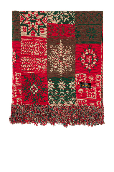 Beams Plus Blanket Double Jacquard Patchwork Like Pattern in Red