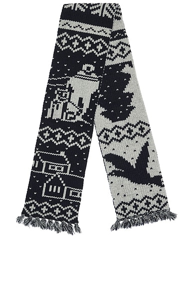 Beams Plus Muffler Jacquard Nordic Pattern Scarf in Navy