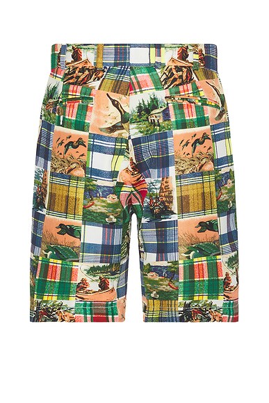 Shop Beams Plain Front Shorts Jacquard Mapping Patchwork Like Print