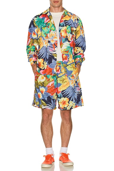 Gym Shorts Tropical Pattern Print