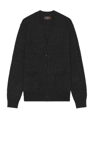 Beams Plus Cardigan Elbow Patch 7g in Charcoal