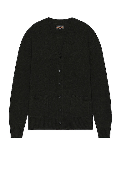 Beams Plus Elbow Patch Cardigan in Olive
