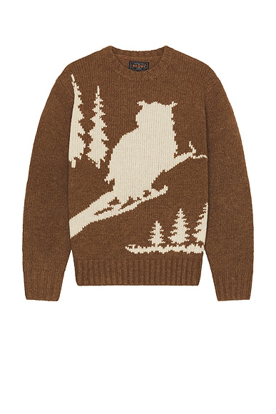 Beams Plus Crew Intarsia 3g Sweater in Brown