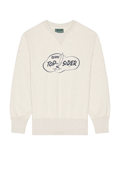 Beams Plus Sweat Crew Print in Oatmeal