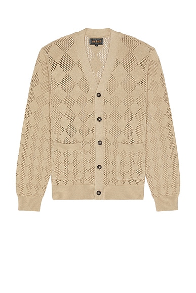 Beams Plus Cardigan Diamond Mesh in Beige