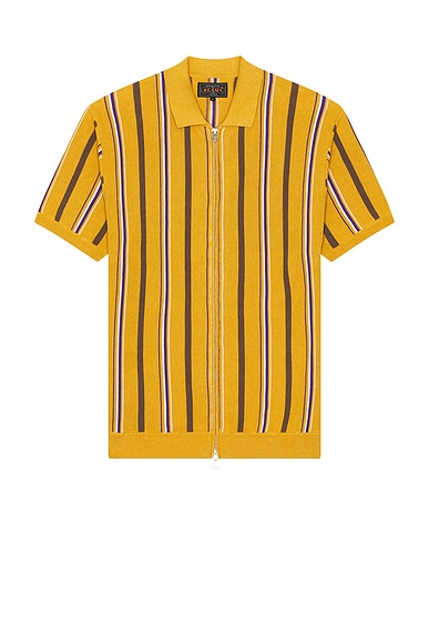 【DISCERNMENT】Non Button Stripe Collar Knit Beams Plus Zip Knit Stripe in Mustard | FWRD