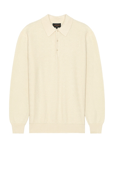 Beams Plus Knit Polo Diamond Pattern in Off White