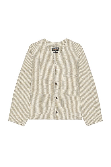 Beams Plus Engineer Jacket Linen Hickory Stripe in Natural