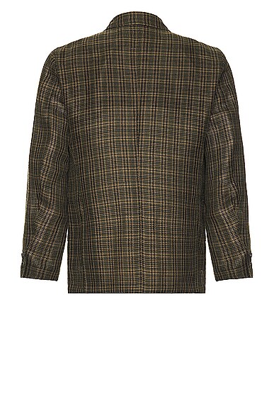 Shop Beams 4b Double Breasted Linen Mesh Plaid In Olive