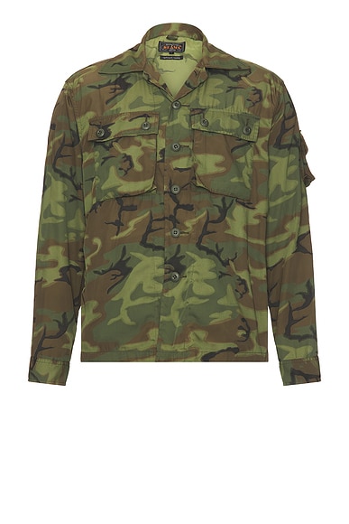 Mesh Camo Jacquard Mapping Print Shirt in Camo