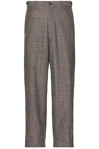 Shop Beams Ivy Trousers Wide Linen Plaid In Brown