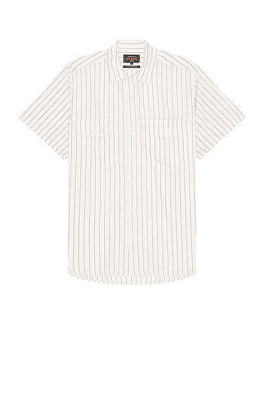 Beams Plus Work Short Sleeve Stripe Shirt in White