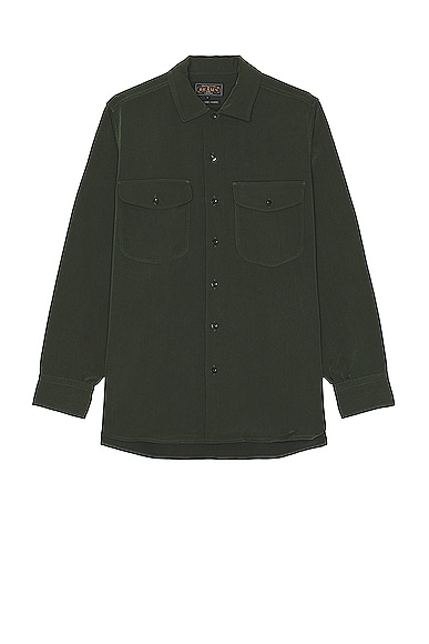 Beams Plus Work Classic Fit Pe Twill Shirt in Green