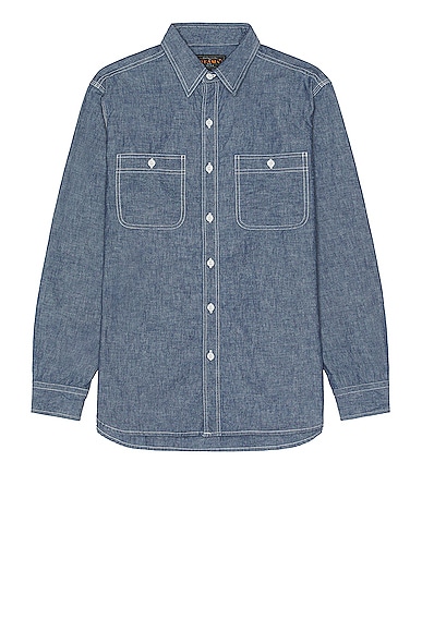 Beams Plus Work Chambray Shirt in Blue