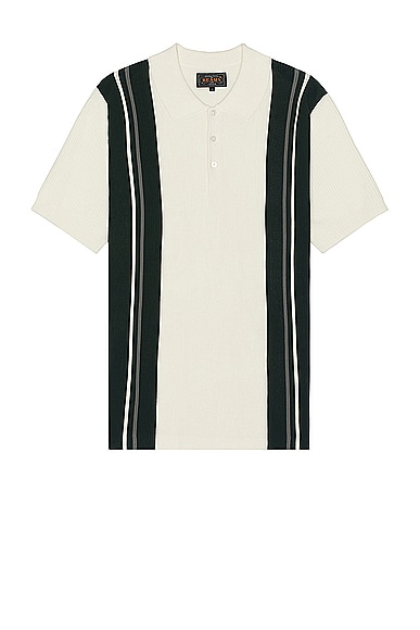 Beams Plus Knit Polo Stripe in White