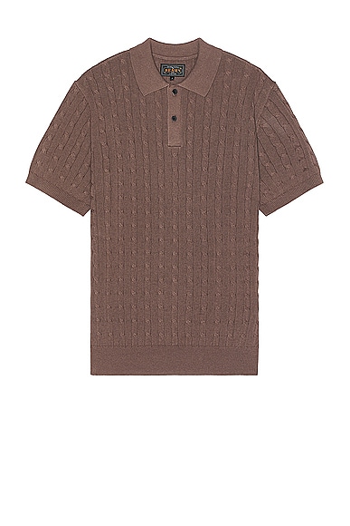 Beams Plus Knit Polo Cable in Brown