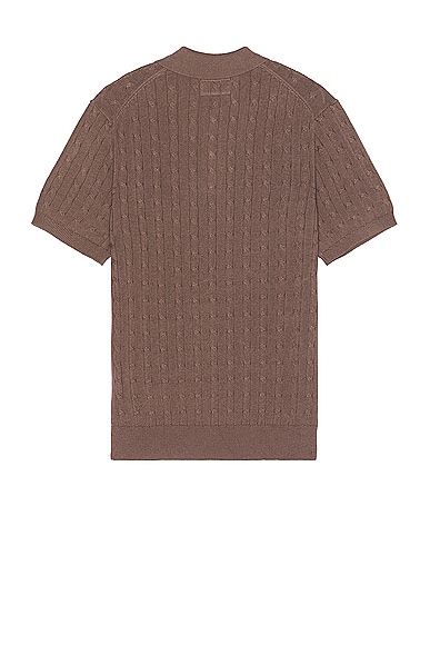 Shop Beams Knit Polo Cable In Brown