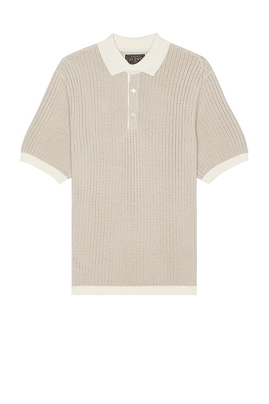 Shop Beams Knit Polo Washi 2 Tone In Off White