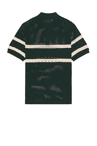Shop Beams Knit Polo Mesh Stripe In Green