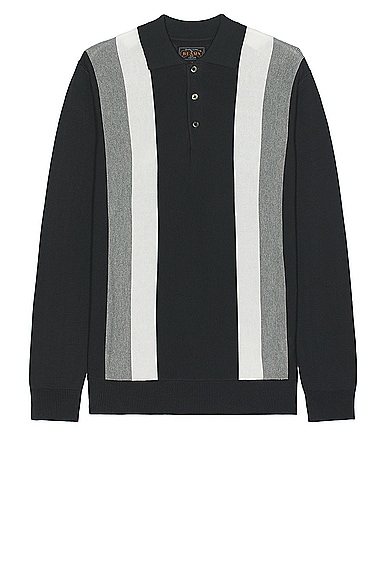 Beams Plus Knit Polo Gradation Stripe in Black