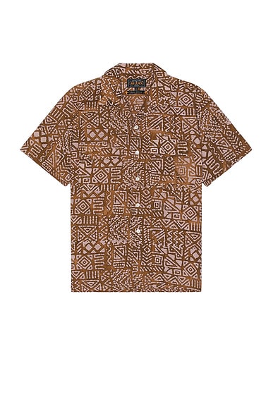 Shop Beams Open Collar Batik Print In Brown