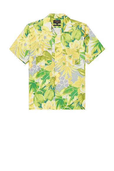 Beams Plus Open Collar Tropical Pattern Print in Yellow
