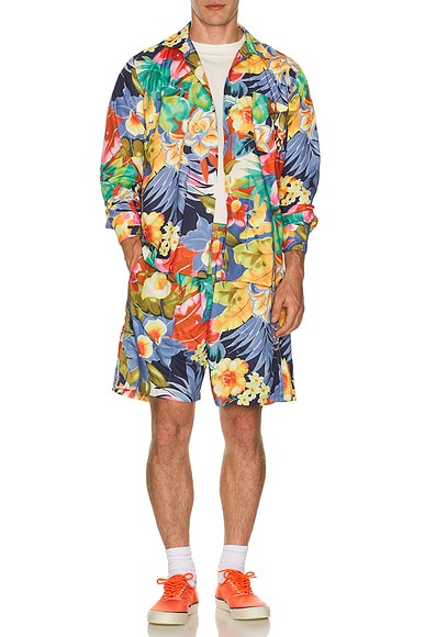 Mil Open Collar Tropical Pattern Print