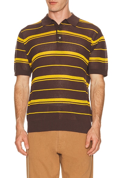 Beams Plus Mesh Polo Stripe in Brown