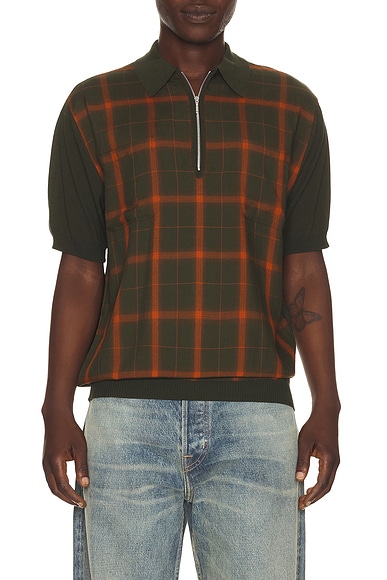 Half Zip Panel Polo Ombre Plaid