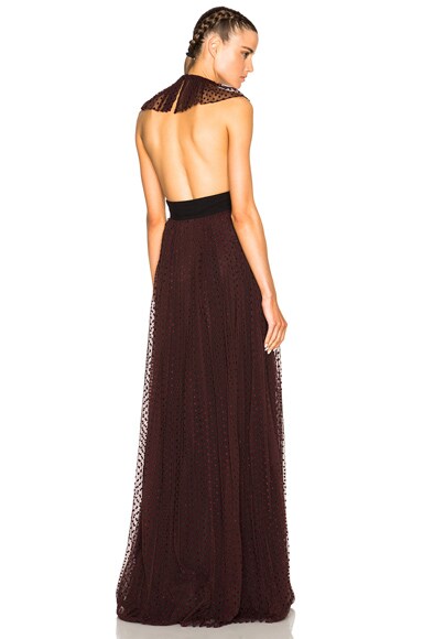 Burberry Prorsum Polka Dot Gown in Mahogany Red FWRD