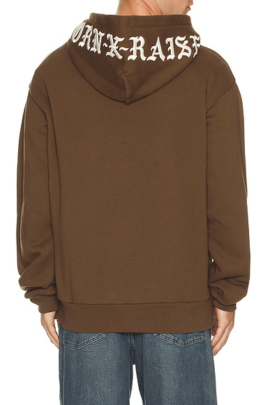 Born x Raised Embroidered Hoodie in Walnut & Cream