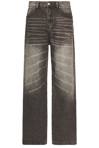 Basketcase Lax Baggy Denim Whisker Wash Jeans in Faded Black