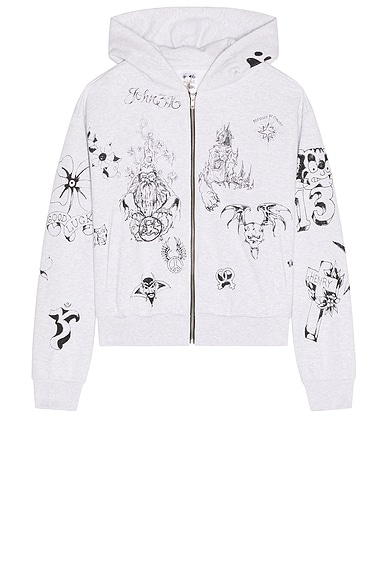 Basketcase Sailor Zip Hoodie in Heather Grey