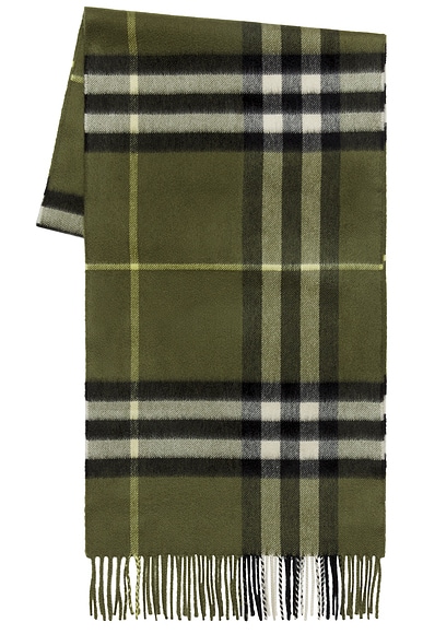 Burberry 168x30 Giant Check Cashmere Scarf in Pea Green