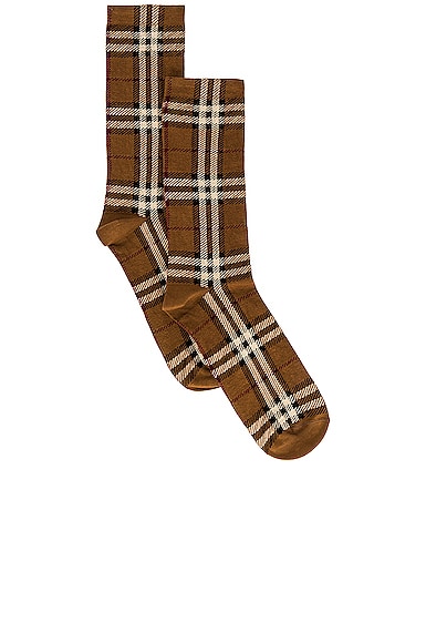 Burberry Cotton Cashmere Check Socks in Brown